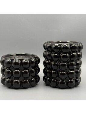 Black Bubble Textured Ceramic Candle Holders Set Of 2